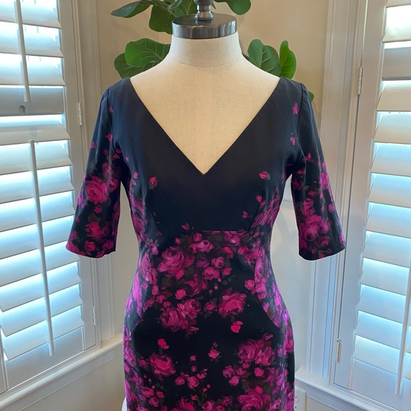 LELA ROSE Half-Sleeve watercolor Floral-print dress size 6 - Picture 6 of 12